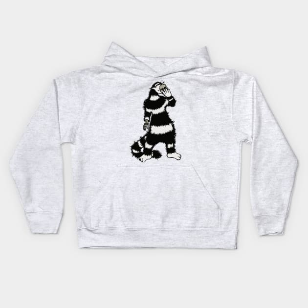 Weird Cat Creature With Skeleton Hand And Skull Mask Kids Hoodie by Boriana Giormova